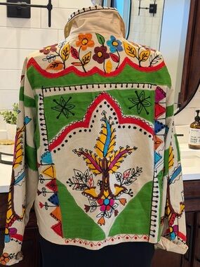 Rare Vintage Sandy Starkman Hand Painted Embroider Boho Art Jacket Statement XL